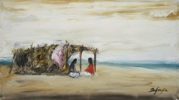 quietly_by_the_sea Ted DeGrazia painting titled "Quietly by the Sea" from the exhibit DeGrazia Paints the Seri Indians